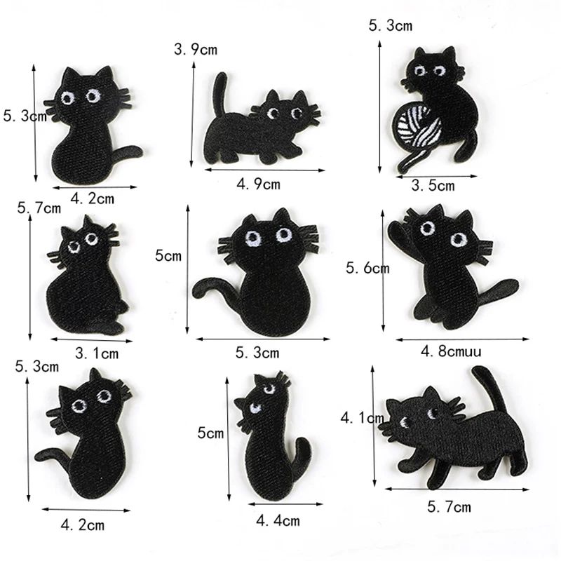 9 Stück Cartoon-Stoffaufnäher mit schwarzer Katze, zum Aufnähen, DIY-Kleidungszubehör, Schuhe und Hüte, Zubehör – Detail 2
