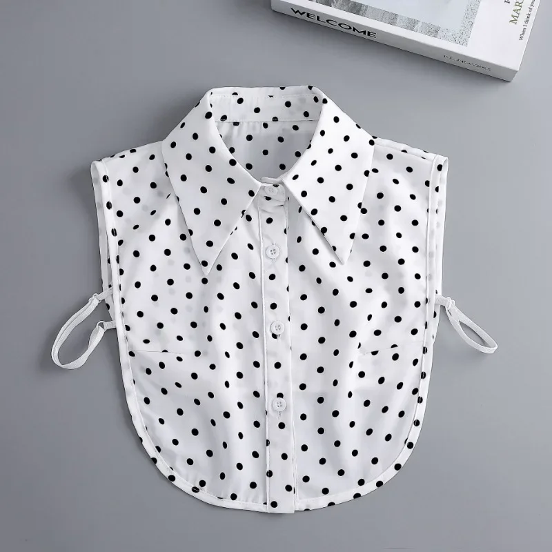 여성용 스타일리시 가짜 칼라 탈부착 가능한 반셔츠 블라우스 가짜 칼라 물방울무늬 셔츠 여성 소녀용 가짜 칼라