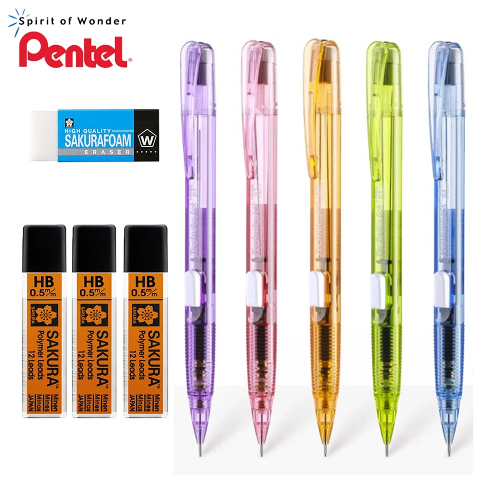 Japan Pentel Mechanical Pencil Set PD105T Side Press Type Activity Pencil 0.5mm/0.7mm Student Drawing School Stationery