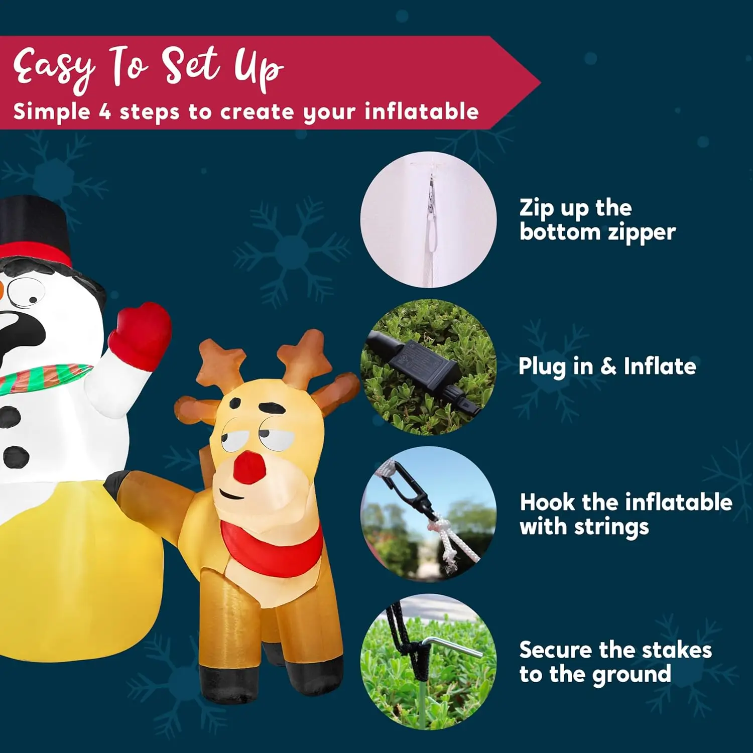 JOYFY 6.6 قدم طويل عيد الميلاد نفخ الديكور الرنة التبول على ثلج مع المصابيح المدمجة لعيد الميلاد حفلة ساحة حديقة ديكور