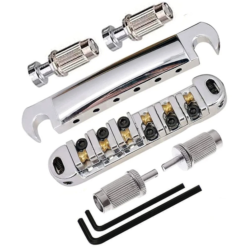 Part Roller Saddle Bridge Tailpiece Copper Zinc Alloy Black Bridge Tailpiece Roller Saddle Silver Tune-O-matic