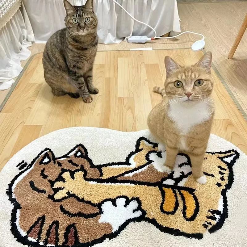 VIKAMA Cute Pet Cat Carpet Scandinavian Style Living Room Bedroom Universal Non-Slip Short Plush Cat Slave Ins Style Decoration