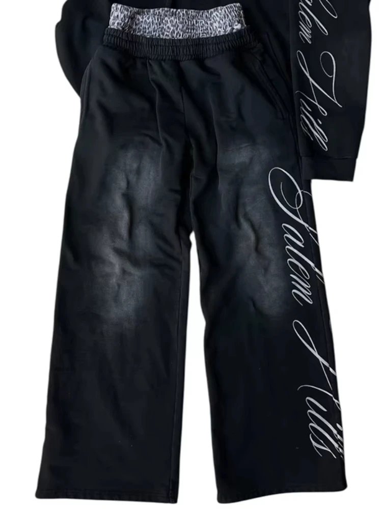Fashion Grunge Letter Printing Oversize Casual Men Trousers Autumn Winter Creative Double Waist Gothic Simple Sports Women Pants