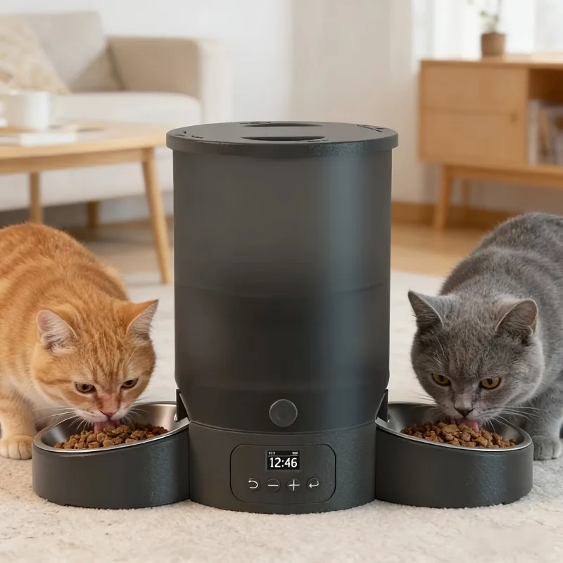 

Modern Minimalist Automatic Pet Feeder Double-bowl Timed and Portion-controlled Feeder Intelligent Pet Food Dispenser