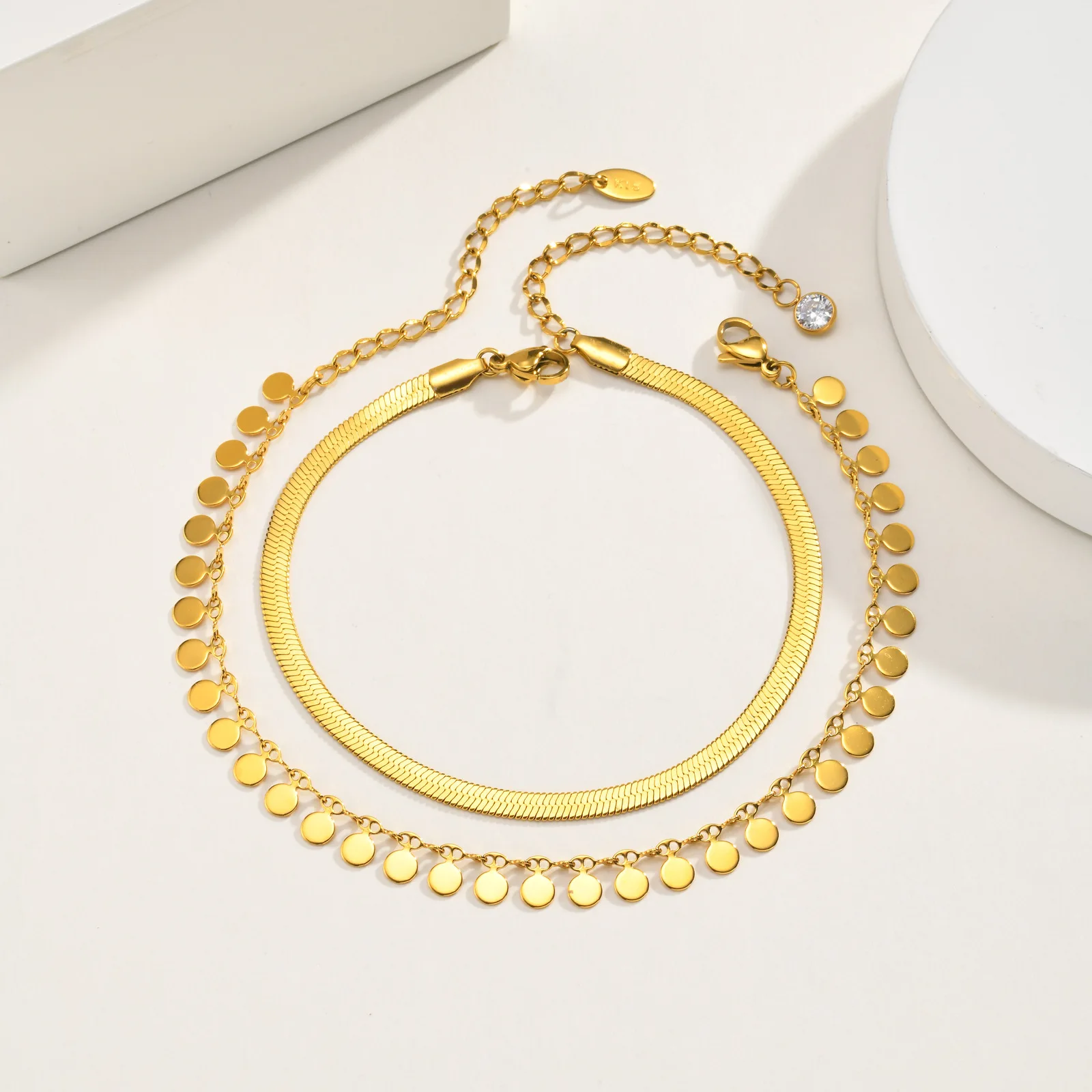 Layered 18K Gold Plated Anklet Set for Women