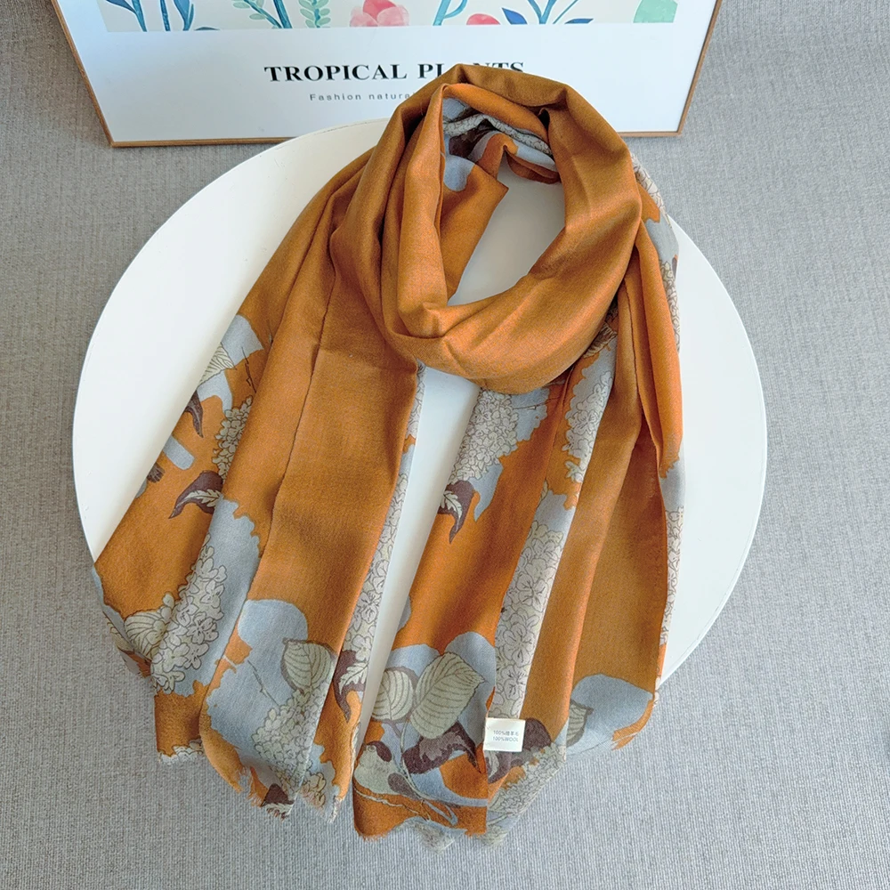 

Высококачественная шаль в китайском стиле для элегантных женщин, желтый шарф из 100% шерсти, длинный тонкий 190x70 см, теплый женский платок на голову, осень и зима