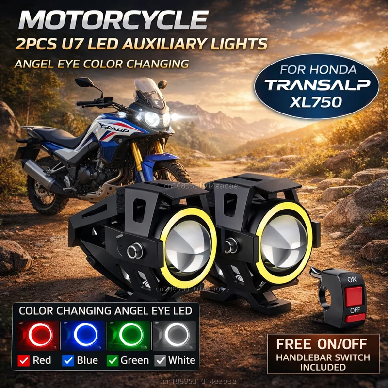 Waterproof Motorcycle LED Headlight 3000LMW U7 Motorbike LED Driving Fog Spot Light with Switch For Honda TRANSALP XL750