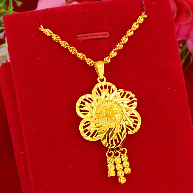 

Pure Gold New Jewelry Chehua Women's Golden Big Flower Pendant Fashion Tassel Pendant Necklace