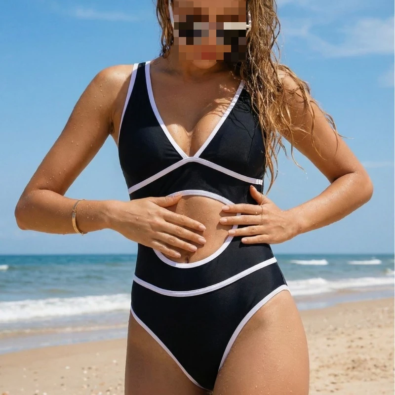 New sexy European and American bikini women's, split swimsuit, high waist and thin beach vacation sexy one-piece halter swimsuit