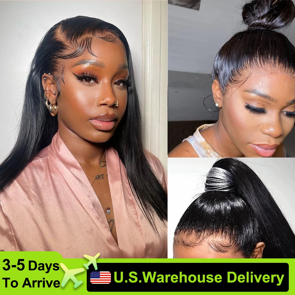 100% Human Hair Wigs Straight 30 Inch 360 Lace Front Wig 180% Density Hight Transparent Frontal Natural Black For Women