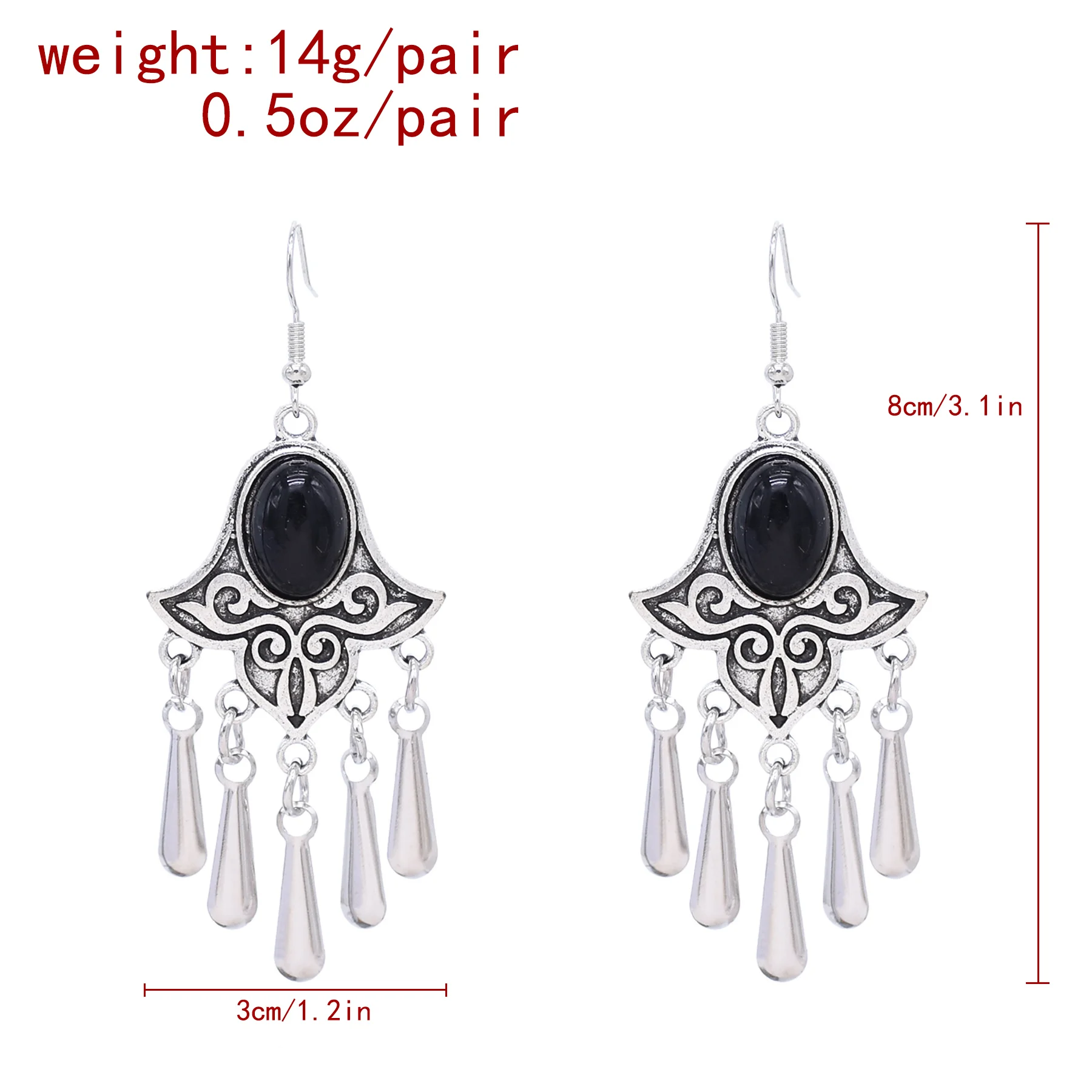 Central Asian ethnic style retro imitation turquoise earrings made of old ancient silver tassel exotic irregular earrings