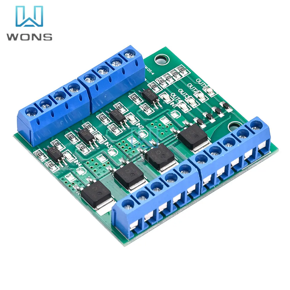 

Модуль оптрона усилителя 4-канальный MOS ПЛК Плата усилителя ШИМ 3-20 в до 3,7-27 в 10 А оптрон изоляционный ПЛК приводной модуль