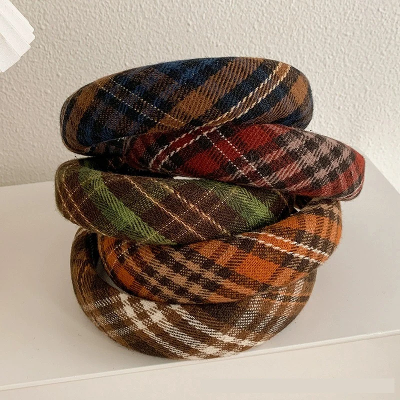 Retro French Tweed Sponge Headband Plaid Autumn Winter Face-washing All-match Simple Outfit Headband Female Accessories