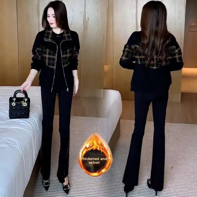 

Autumn Winter Plaid Women's Jaet plus Size Faionable ort Casual Slimming Top Women's Clothing Cosite Fabric Long Sle...