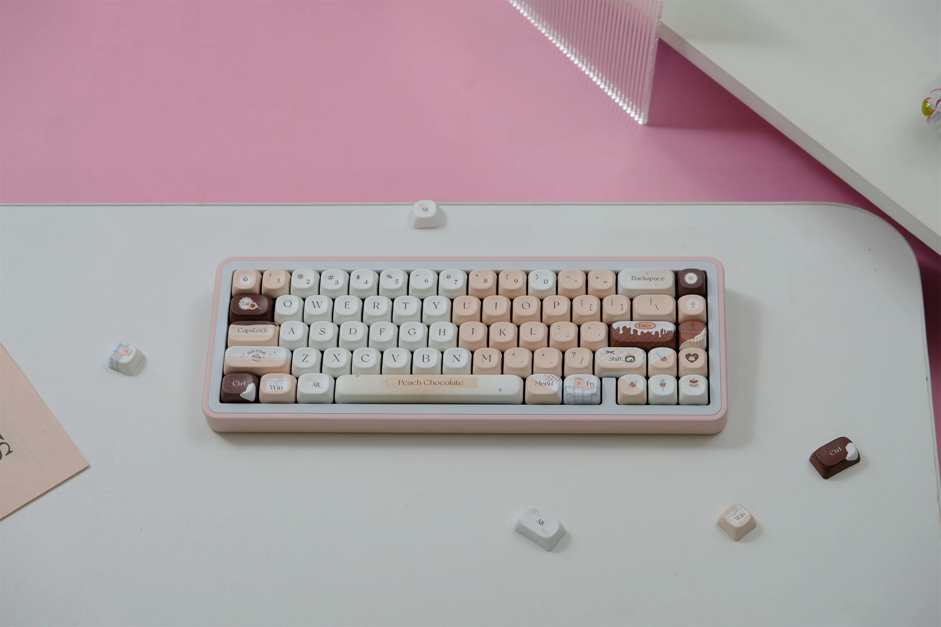 Peach Chocolatc 126 Keys Keycaps Set PBT Material MOA Profile Keycaps DYE-SUB For MX Switch Alice Mechanical Keyboard Keycaps