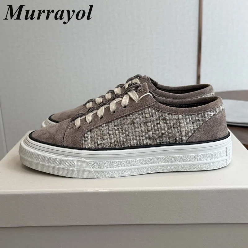 Women Flat Thick Soled Breathable Patchwork Lace Up Casual Shoes Ladies Autumn Winter Comfortable Versatile Board Shoes Flats
