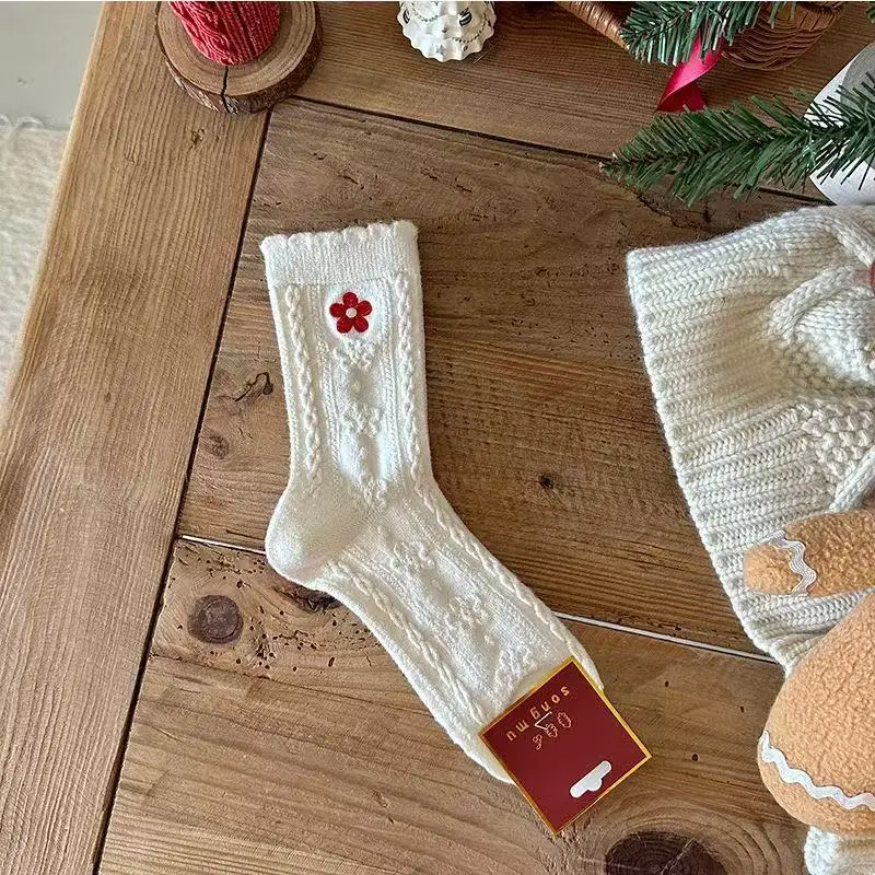 Süße Weihnachtssocken mit gepunkteter Schleife für Damen, weiche Baumwoll-Blumenstrick-Crew-Socken, für den täglichen Gebrauch, JK-Uniform, süße Freizeitoutfits – Detail 10