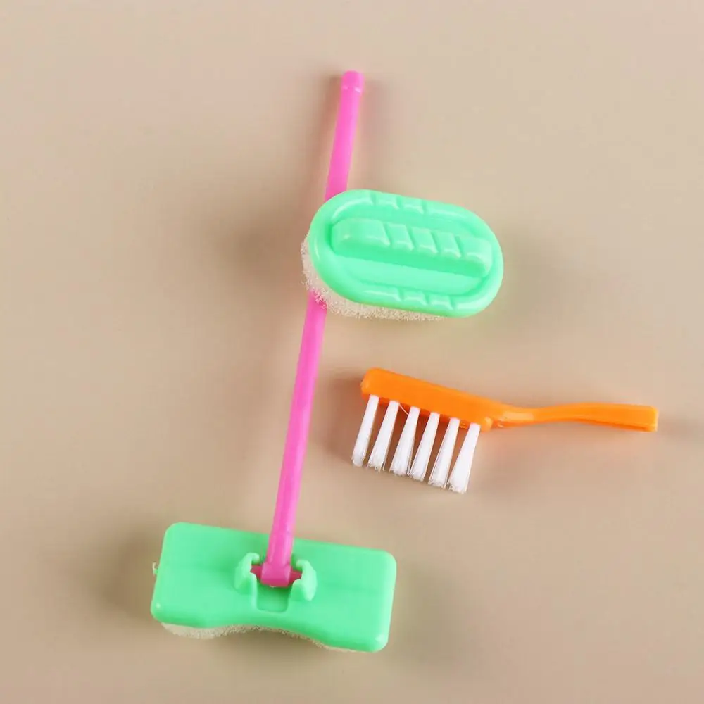 9pcs/set Pretend Play 1:6/1:12 House Furniture Sweep Mop DollHouse Household Cleaning Tools Bathroom Bucket Miniature Sweep