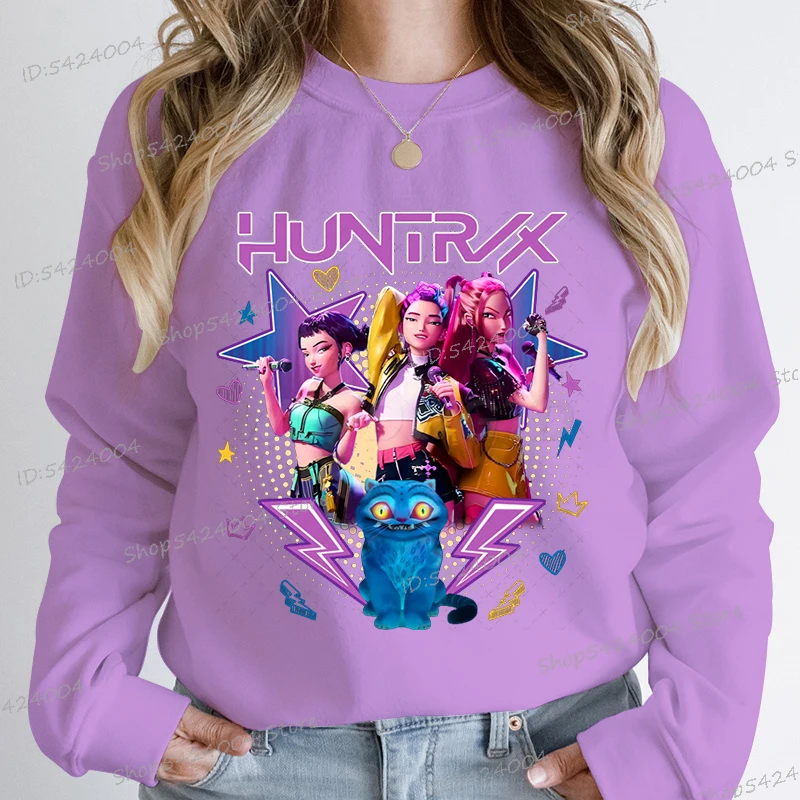 Anime Cartoon Purple Series Cotton T-shirt Women Long Sleeve Washed Tshirt Set Anime Anime Cartoon Pant+Hoodie Suit