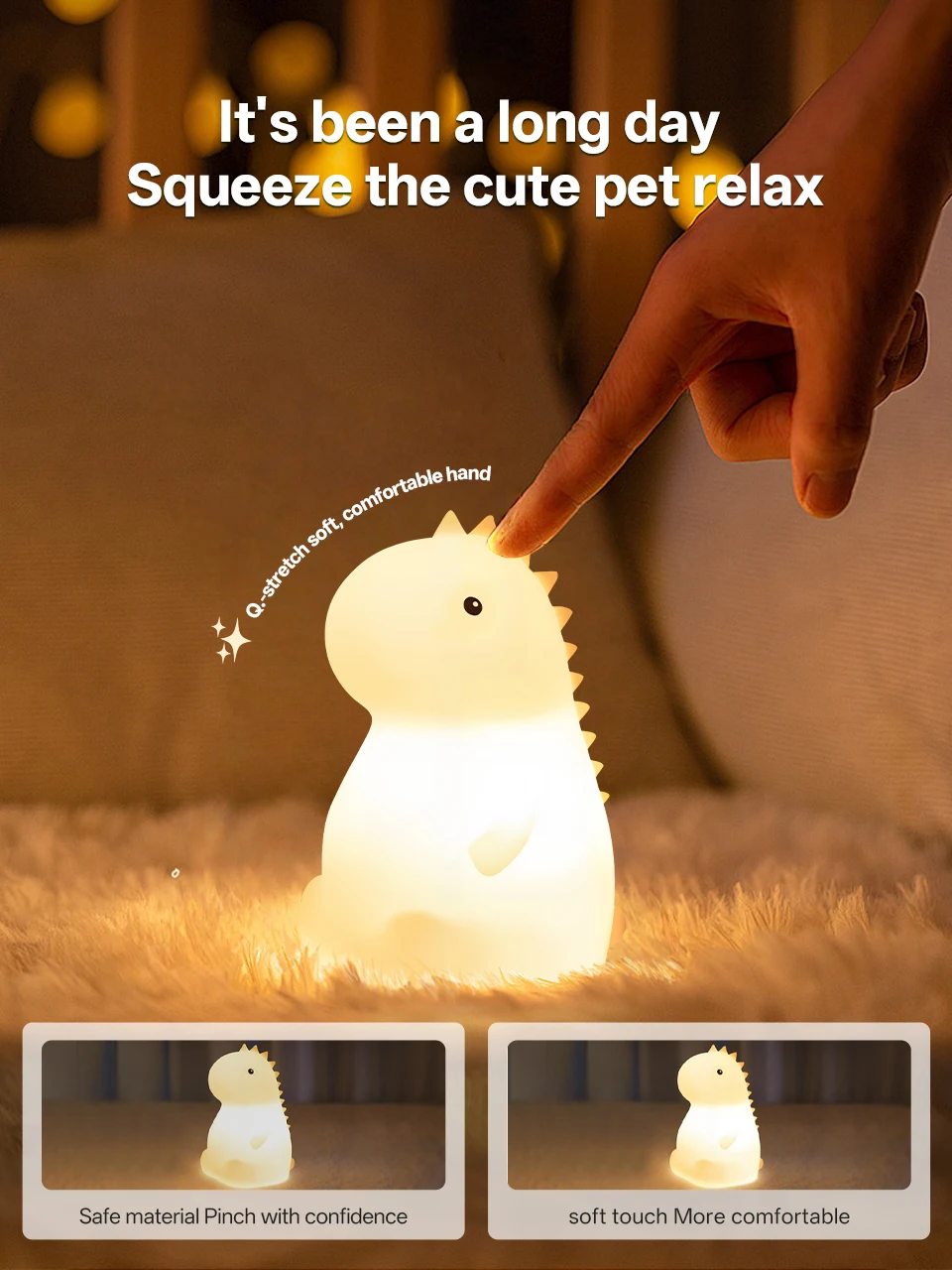 KFV Cute Pear Night Light 7-Color Dimmable Touch-Controlled Night Light Silicone Stress Reducing Pat Duck Lamp USB Rechargeable