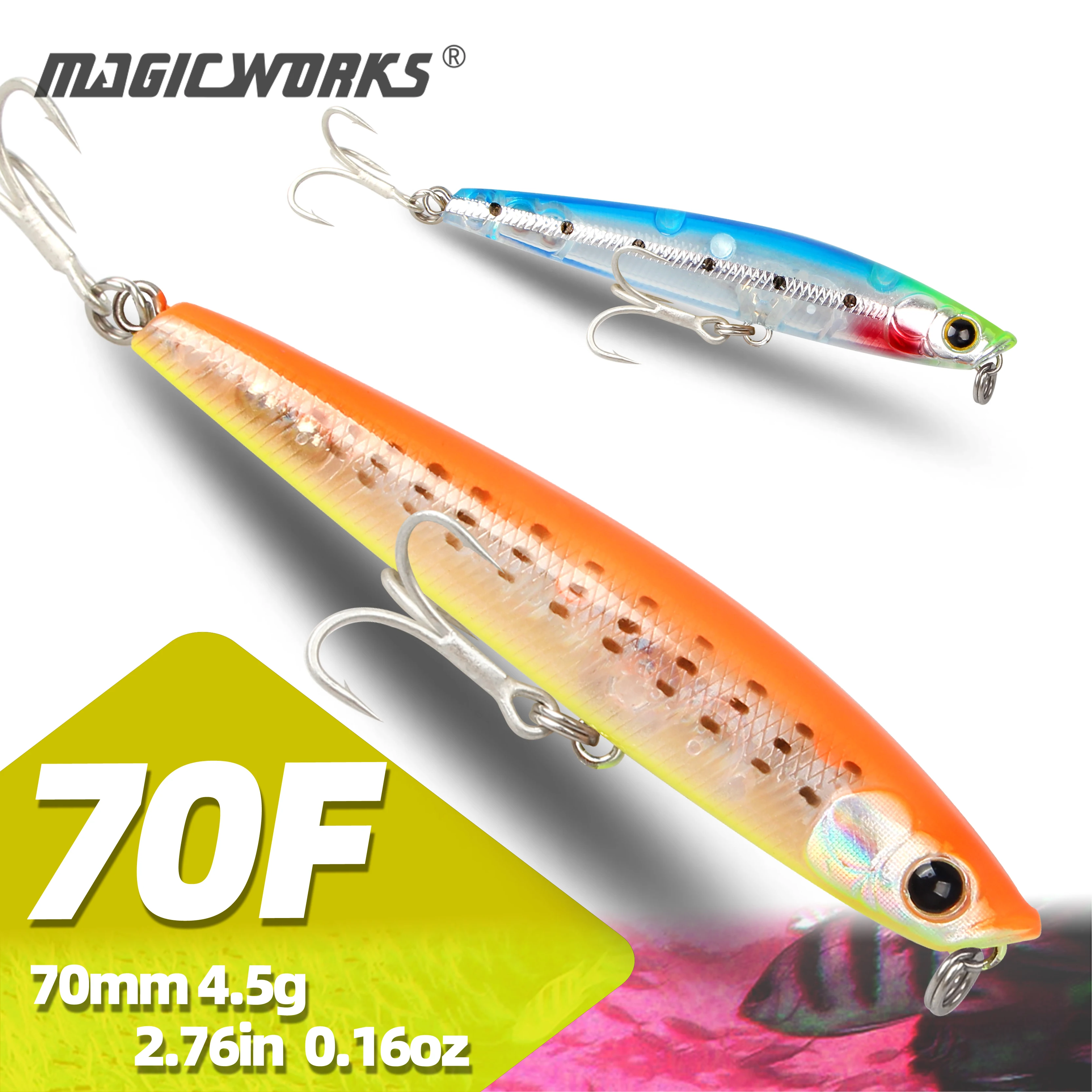 

Magic Works Topwater Pencil Lures Walking the Dog 70mm 4.5g Floating Fishing Lure Hard Baits for Pike Artificial Bass Bait