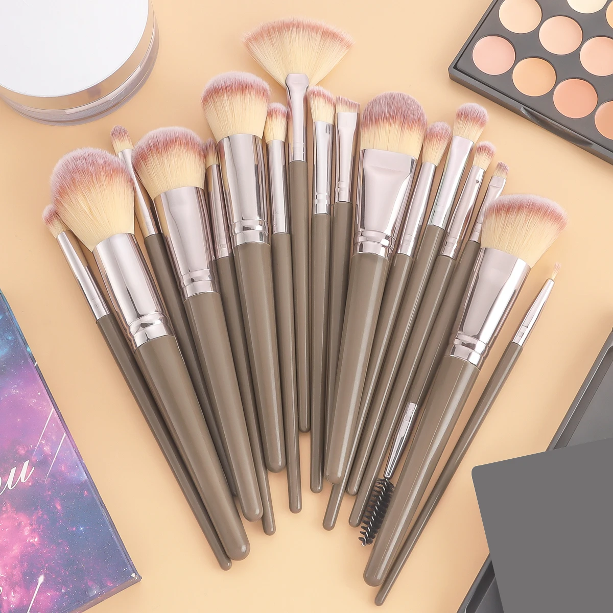 18/20 unids/set Pro brochas de maquillaje base de doble punta correctores colorete sombras de ojos cepillo para crema líquida mezcla de polvo Puff