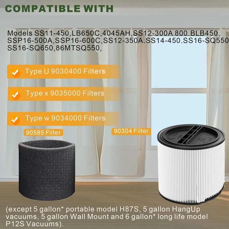 طقم فلتر بديل AC39-90304 لمرشح خرطوشة Vac 90350، يناسب معظم 5 جالون وما فوق المكنسة الكهربائية الرطبة والجافة