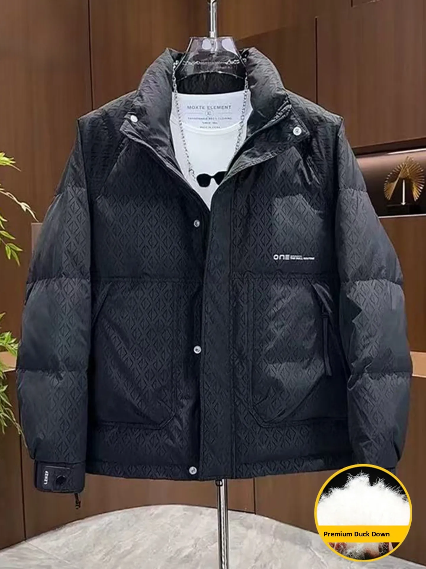 Pierre Cardin Men's down Jaet Stand Collar Printed Thi Warm Winter Outdoor Casual Faion Polyester Fiber Windproof