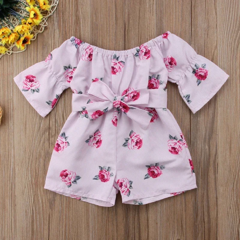 PatPat Toddler Girls Striped Floral Print Bow Romper Soft and Comfortable  Perfect for Outings and Daily Wear Basic Style