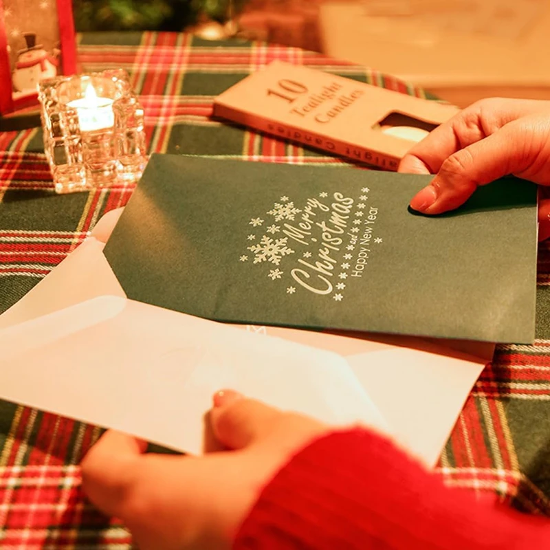 Shining Christmas Tree Greeting Card 3D Pop Up Christmas Card with Envelope Creative Blessing Card for Friend New Year Xmas Gift