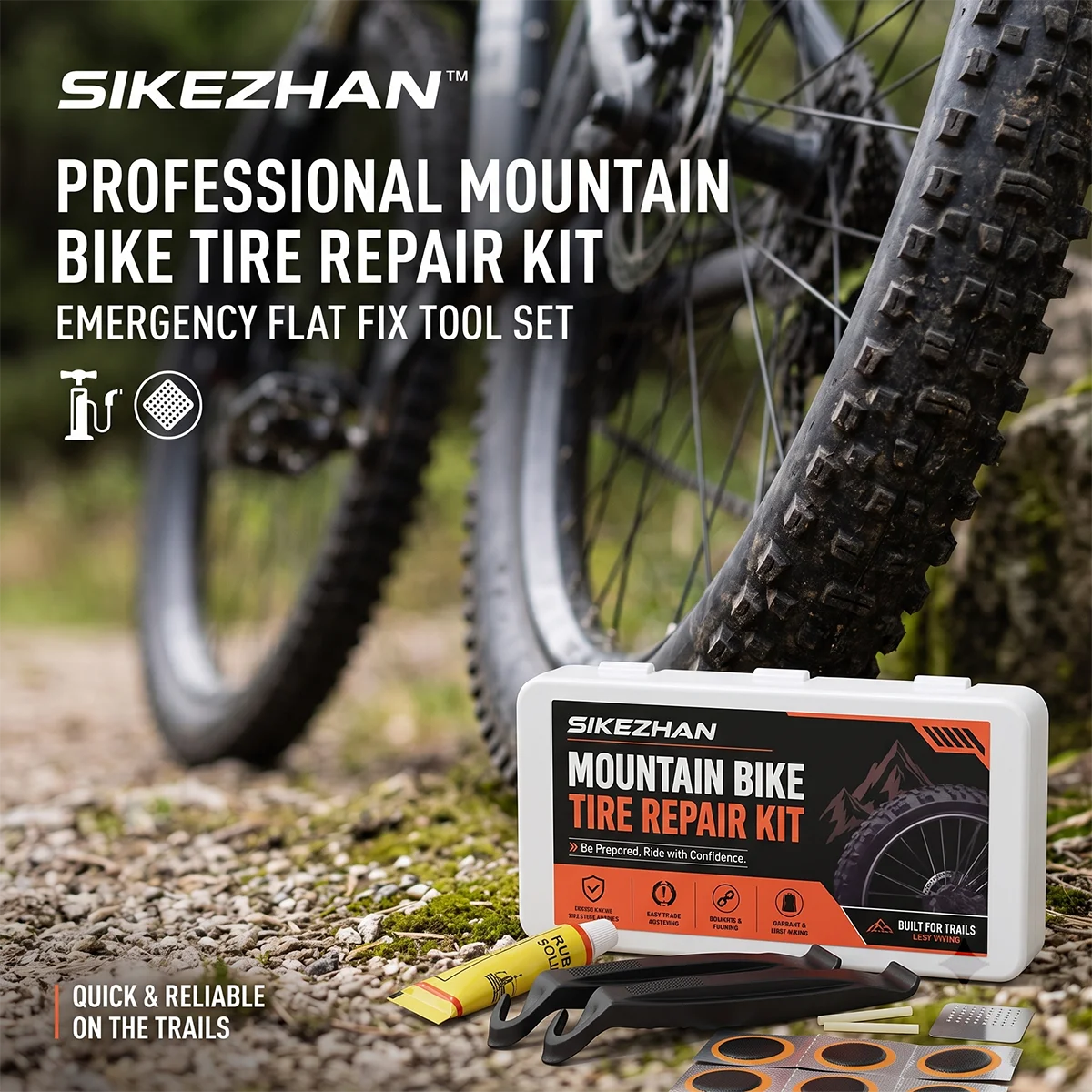 Heavy-Duty Vulcanizing Rubber Patch Kit for MTB, Compact Bike Flat Repair Set with Tire Levers for Road & Mountain Cycling
