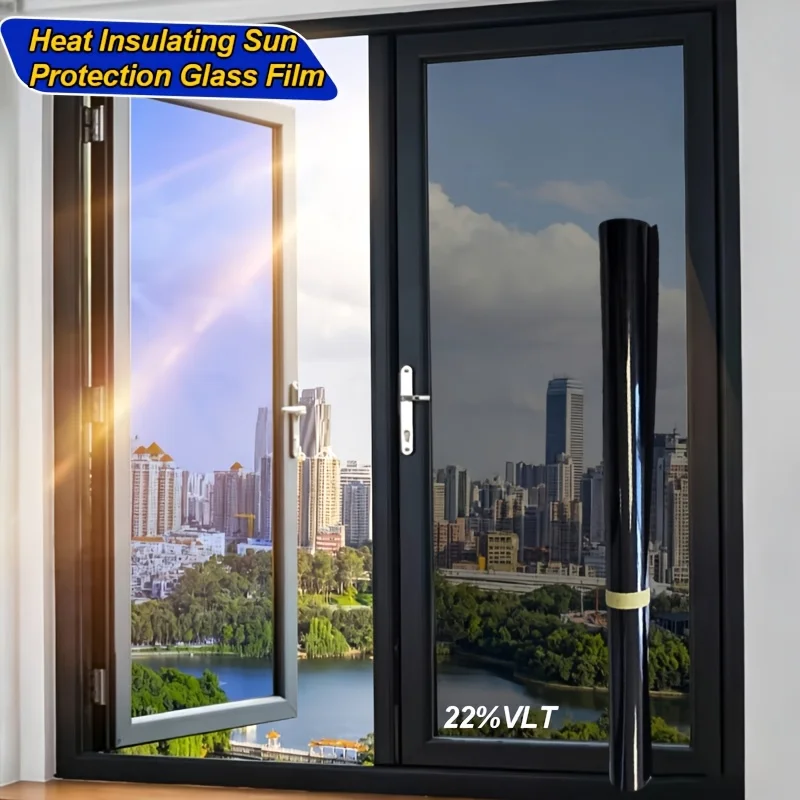 Large Size Bohemian Black Privacy Window Film Heat Control Static Cling No Glue w/ Tools Easy Install for Office Balcony Glass