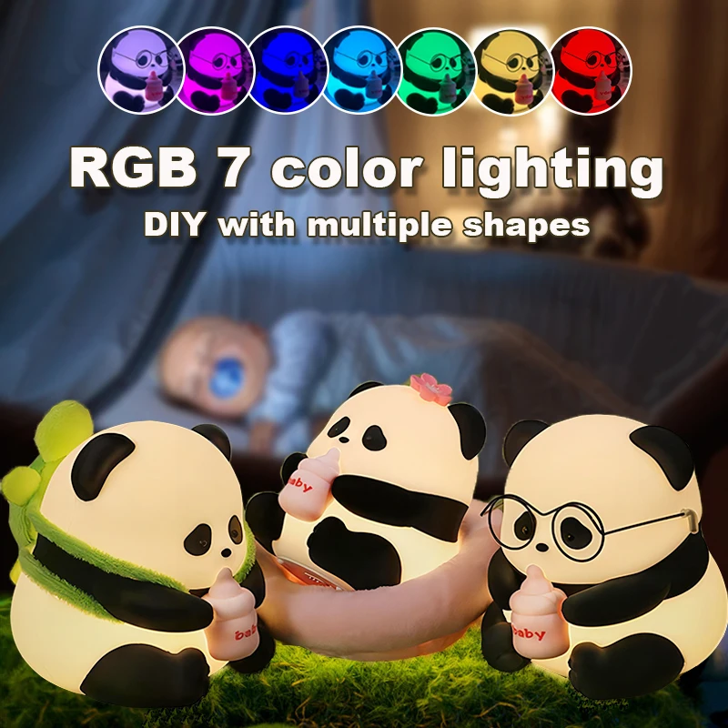 Panda Lamp LED Night Light Baby Sleep Light Touch Sensor 7 Colors Cartoon Silicone Lamp Decompression Toy Children Bedroom Decor