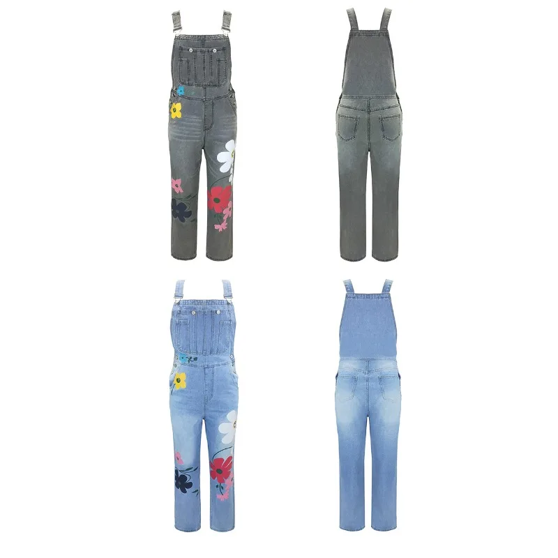 وزرة السراويل النسائية الدنيم السراويل المستقيمة الساق المتقدمة الكلاسيكية تنوعا فضفاضة عملية الطباعة مستقيم الساق جودة عالية #6