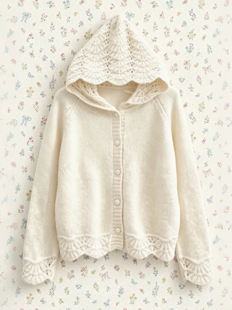 Y2K Aesthetic Sweet Elegant Knitted Sweater Ladies Harajuku Subculture Long Sleeve Trendy Hooded Pullover Slim Solid Jumper
