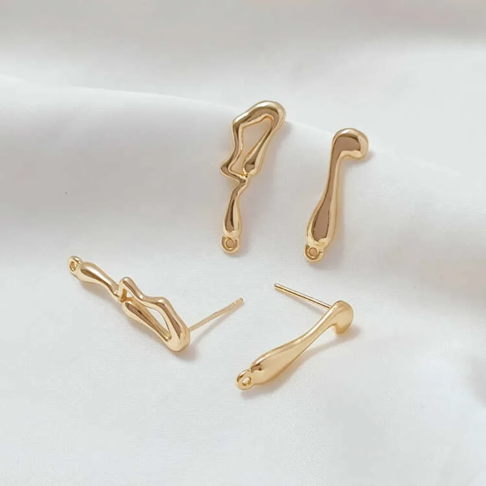 14K Copper-clad Gold Irregular Round Note Stud Earrings S925 Silver Needle DIY Earrings and Jewelry Accessories