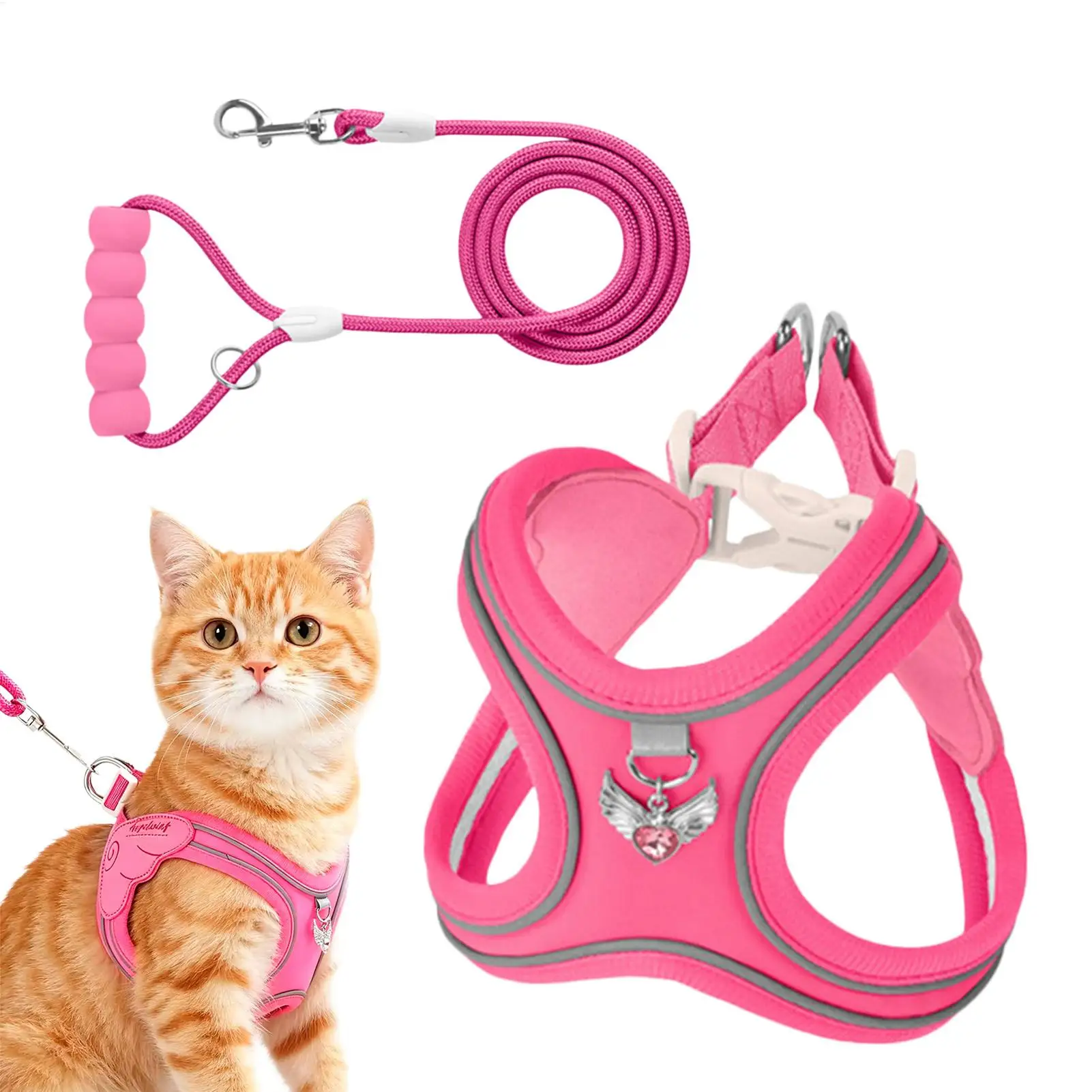 Pet Chest Harness Reflective Strips Dog Harness And Leashes Escape Proof Vest With Breathable Lining For Kittens Small Dogs