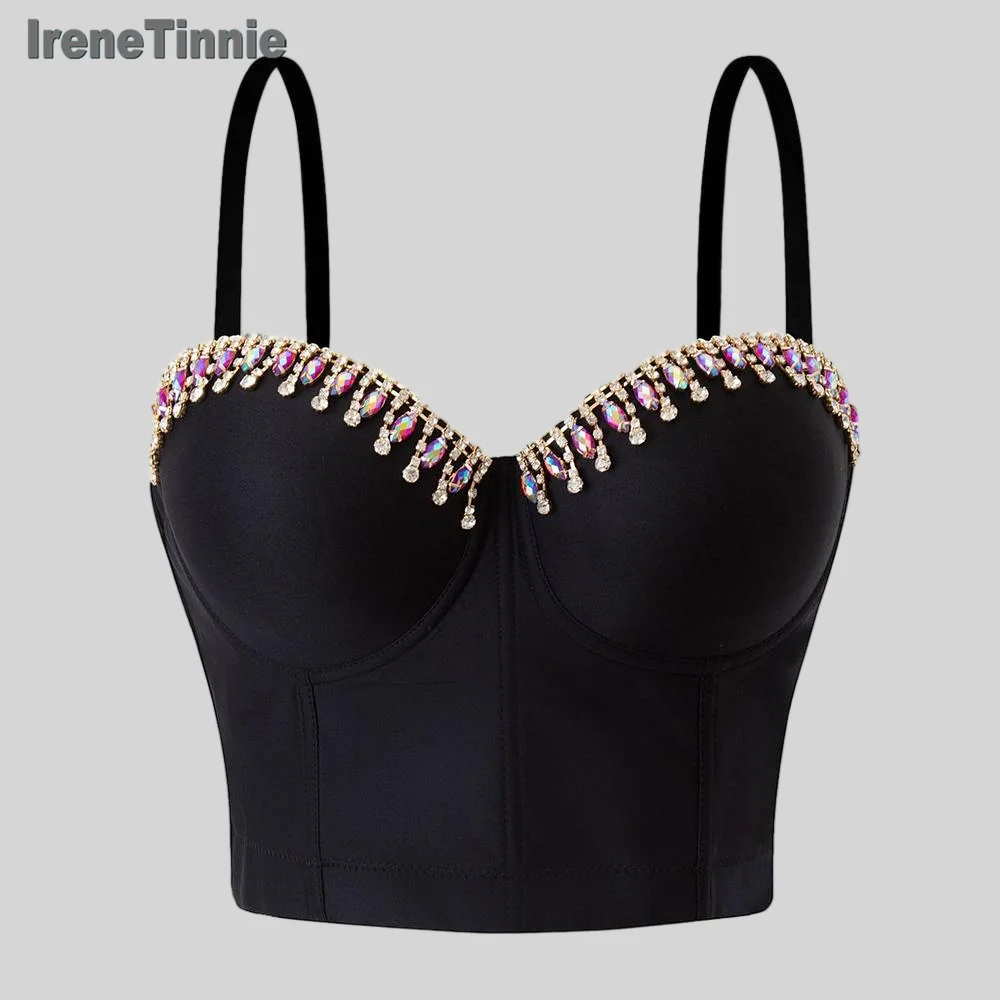 SXTHAENOO Y2K منظور ملابس امرأة موضة مشرقة الماس الديكور بلوزات الصيف المحاصيل القمم الأشرطة الفتيات مثير عارية الذراعين Tank2025 #2