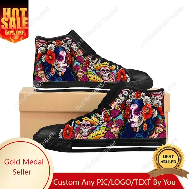 

Halloween Day of the Dead All Eve Goth High Top Sneakers Mens Womens Teenager Canvas Sneaker Casual Couple Shoes Custom Shoe