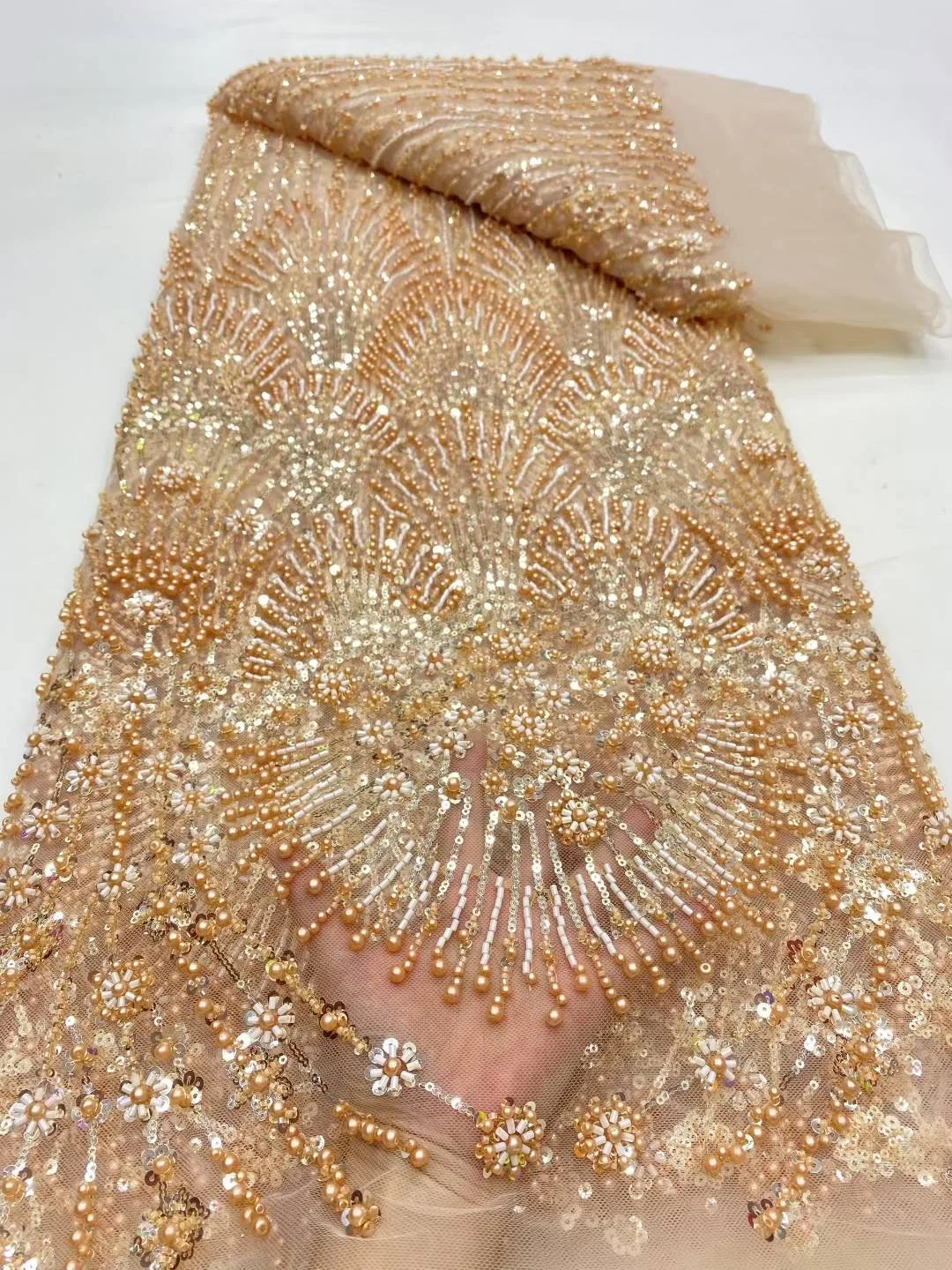 

African Nigerian Sequins Embroidery Beads Stone Prom Dresses,Tulle Lace Fabric, Sewing , High Quality, 5Yards, 2025