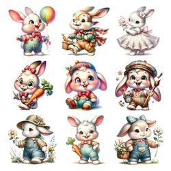 Animal Rabbit Baby wearing pink dress flower balloon Heat Transfer Stickers DIY Iron On Transfers For Clothing Washable Sticker