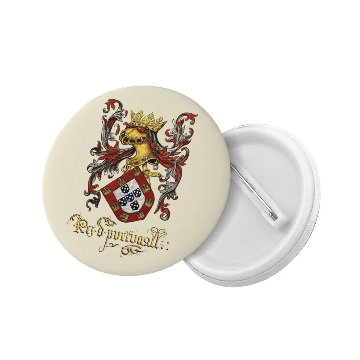 Custom Arms Of King Of Portugal Button Pin for Bags Livro do Armeiro-Mor Badges Brooch Pinback Gift