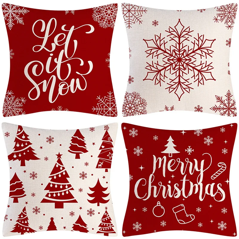 4pcs Christmas Tree Snowflake Pattern Merry Christmas Pillowcases: Let It Snow Merry & Bright Room Home Decoration