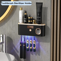 UV Toothbrush Sanitiser Holder Toothpaste Squeezer Organizer 4 in 1, USB Punch-Free Wall Mount Toothbrush Sterilizer Machine