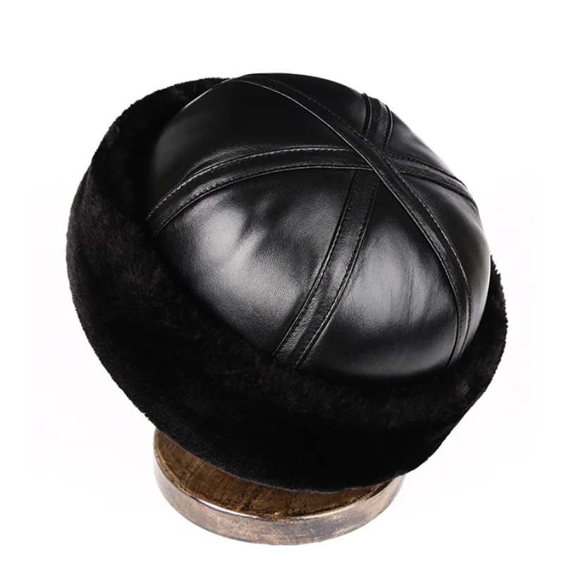 Brand New 2024 Retro Sheepskin Bomber Hat Winter Keep Warm Caps Men Women Real Leather Cap Thick Velvet Dad Hat