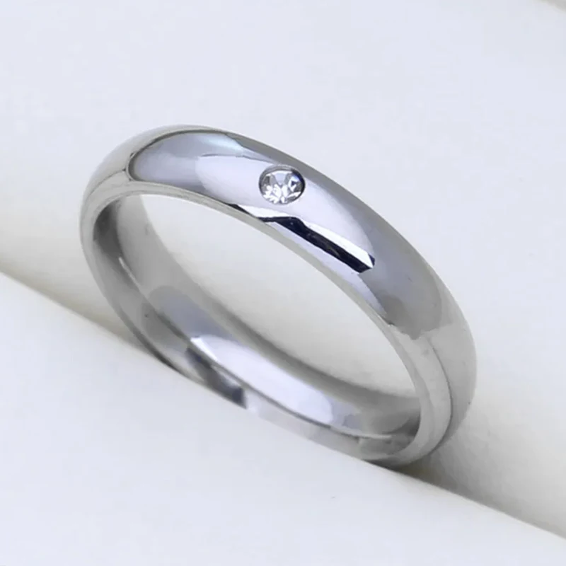 Customizable Never Fade 4mm Stainless Steel Solid Zircon Ring Engagement Wedding Charm Rings for Men and Women Charm Jewelry