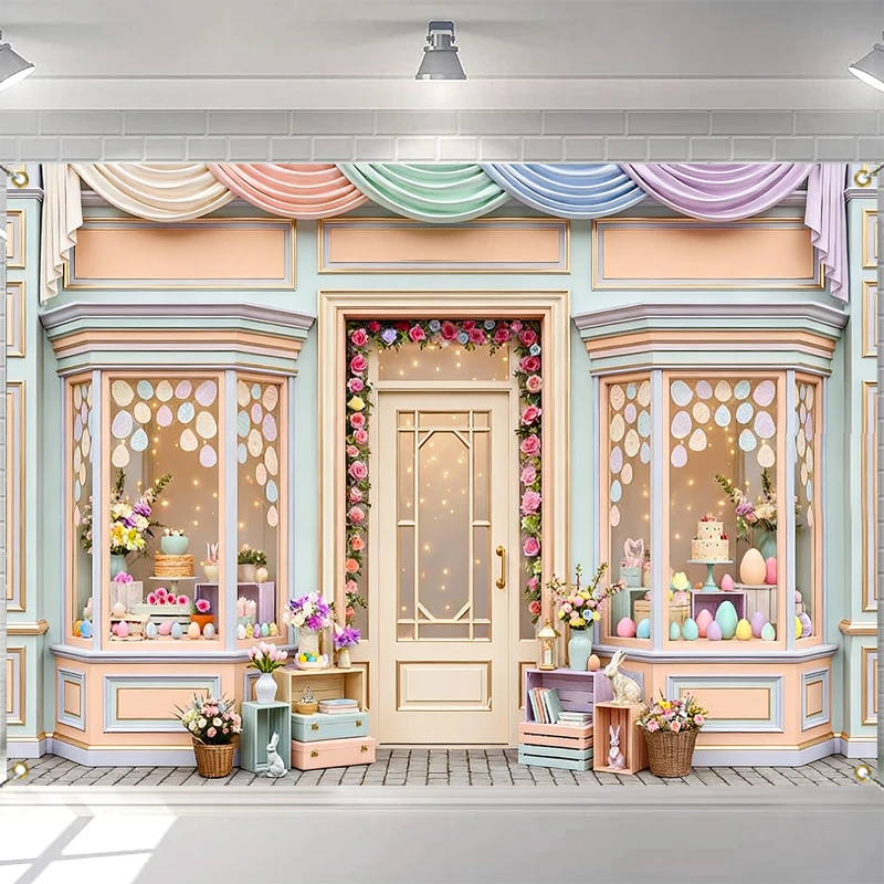 

LS Spring Easter Shop Backdrops Child Baby Photo Props Adult Kids Decors Photography Egg Garland Bunny Studio Backgrounds