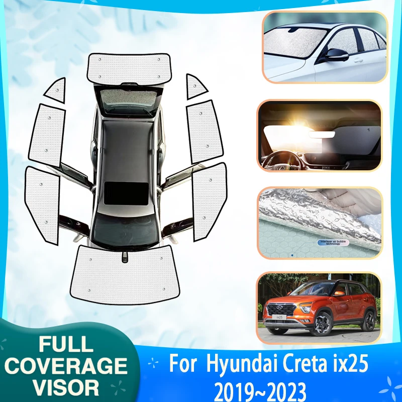 

Car Full Sun Visors Covers For Hyundai ix25 Visor Creta SU2 2016~2020 MK2 Anti-UV Windows Sunscreen Window Sunshades Accessories