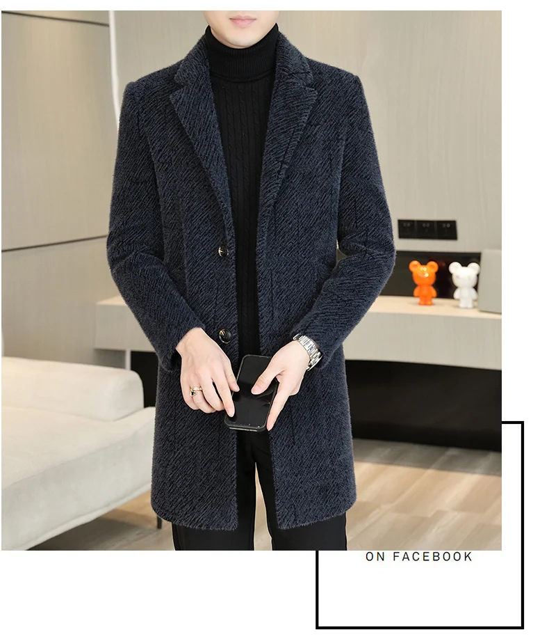 Lässige Herren-Wollmäntel mit Streifenmuster 2026 Winter Business Verdickter Warmer Mittellanger Mantel Oberbekleidung Windbreaker Jacke – Detail 11
