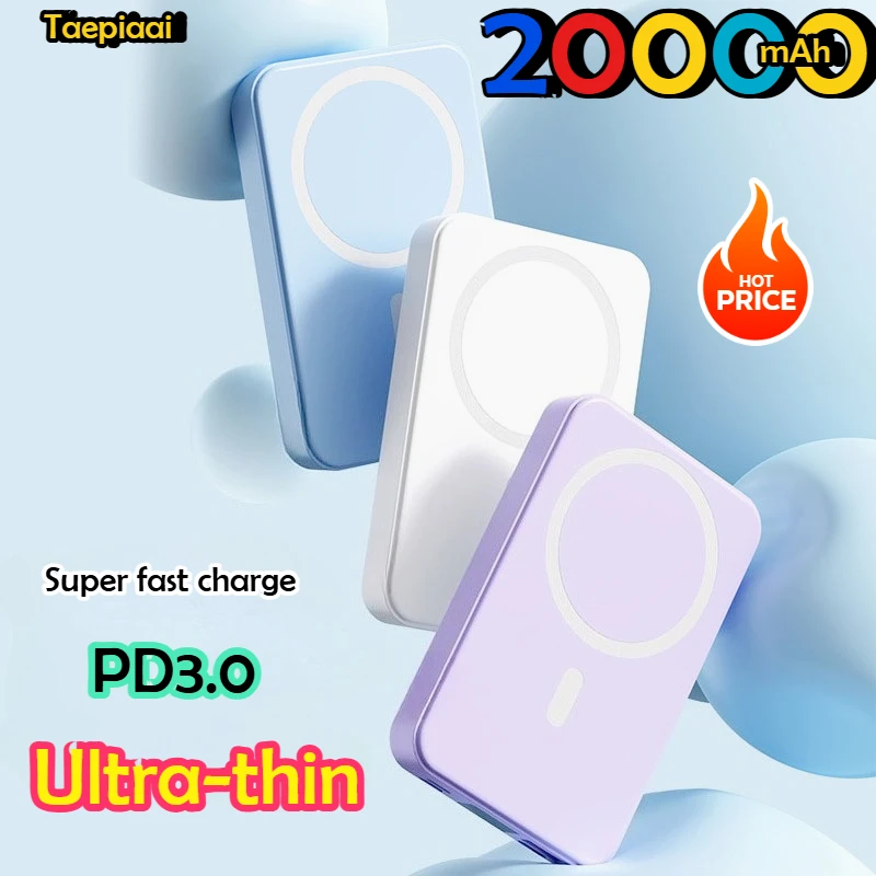 

20000mAh Magnetic Wireless Power Bank PD20W Fast Charging Portable External Battery for MagSafe Compatible for IPhone 16 15 14
